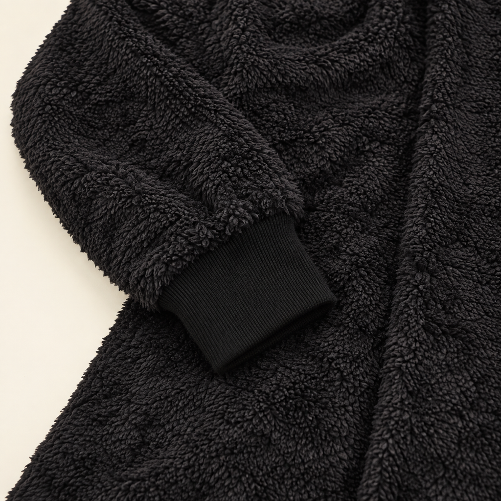 Black lounge cardigan ribbed cuff and fuzzy sleeve
